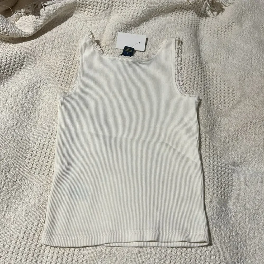 Polo Ralph Lauren 5 cream 💯 cotton tank with lace detail at arms and neck NWT